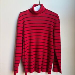 Ralph Lauren Red and Black Striped Cowl Neck Sweater
